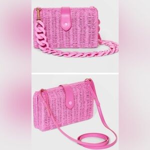 A New Day pink straw woven handbag, 2 strap styles, clutch, Like NEW Summer